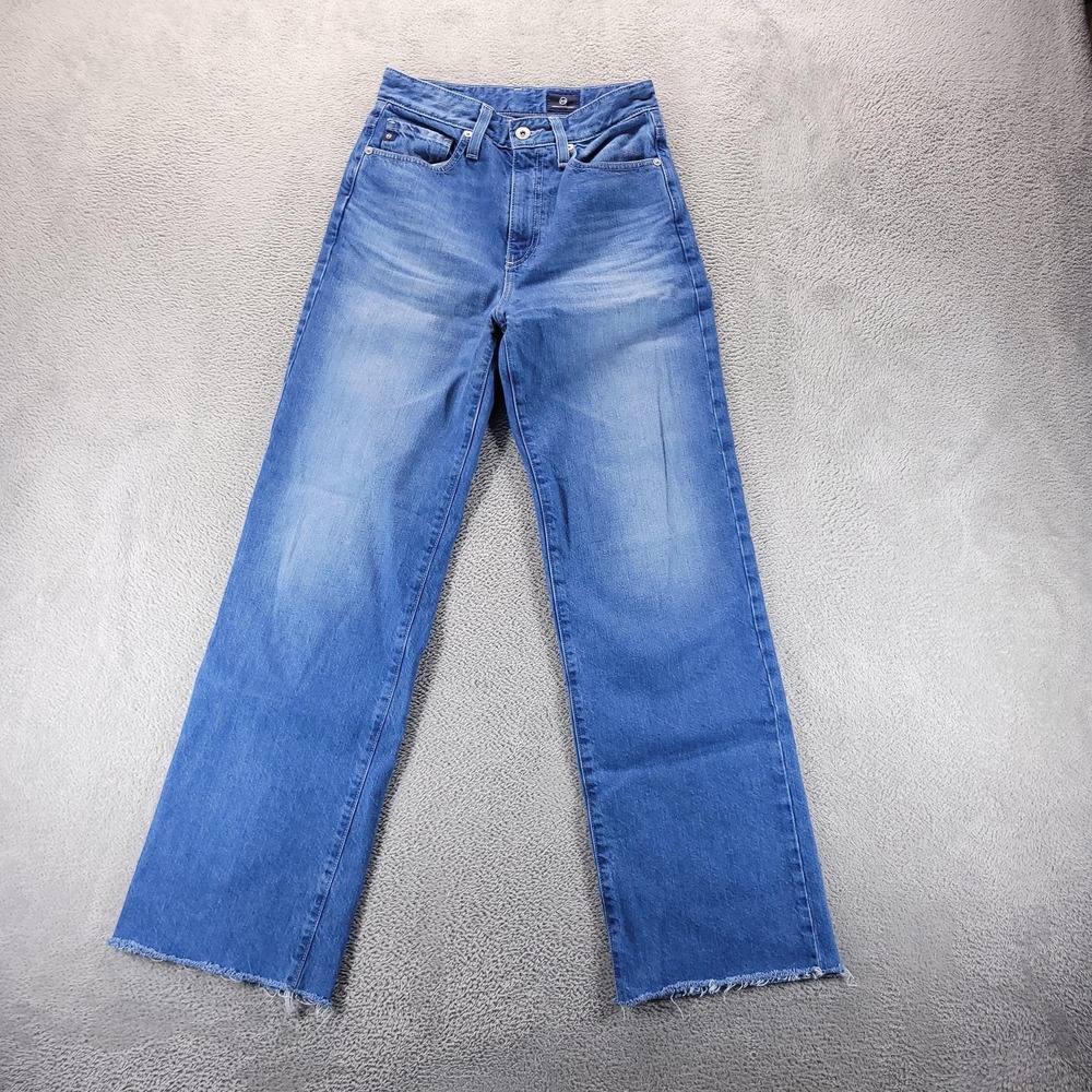 AG Jeans Womens 24 Blue High Rise Wide Leg Raw Hem Crop Medium Wash Denim